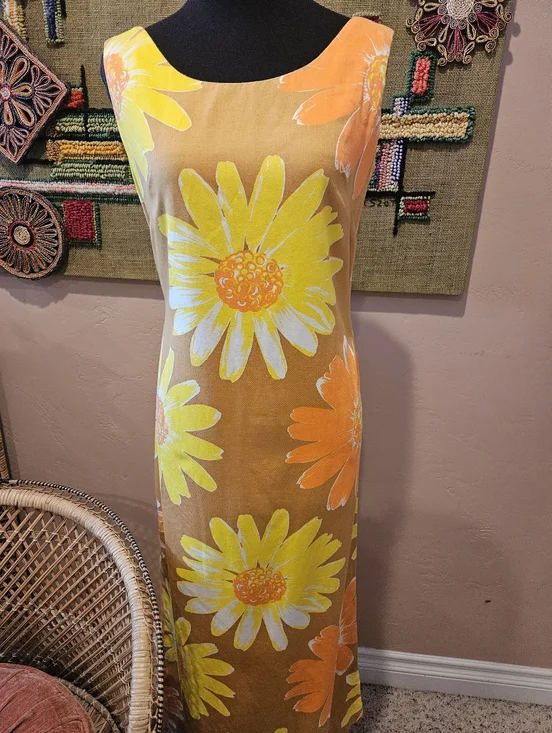 Vintage Handmade Hawaiian Floral Print MCM Wiggle Maxi Dress - Picture 3 of 15